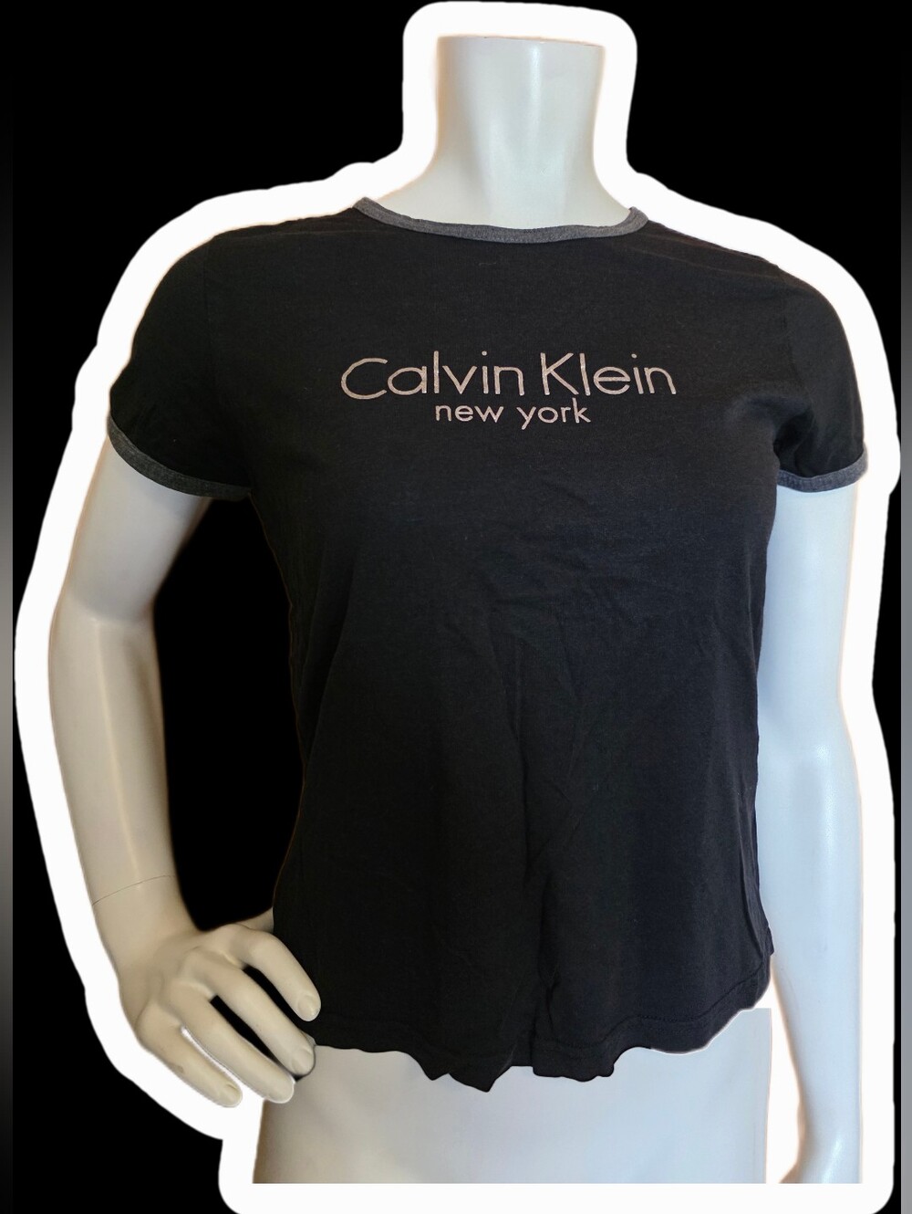 Calvin Klein Black Short Sleeve Logo Tee with Gray Trim